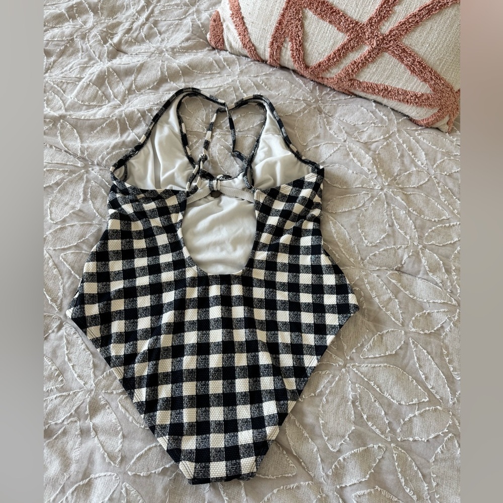 Shade & Shore Gingham One Piece Swimsuit Tie Front Size L Womens